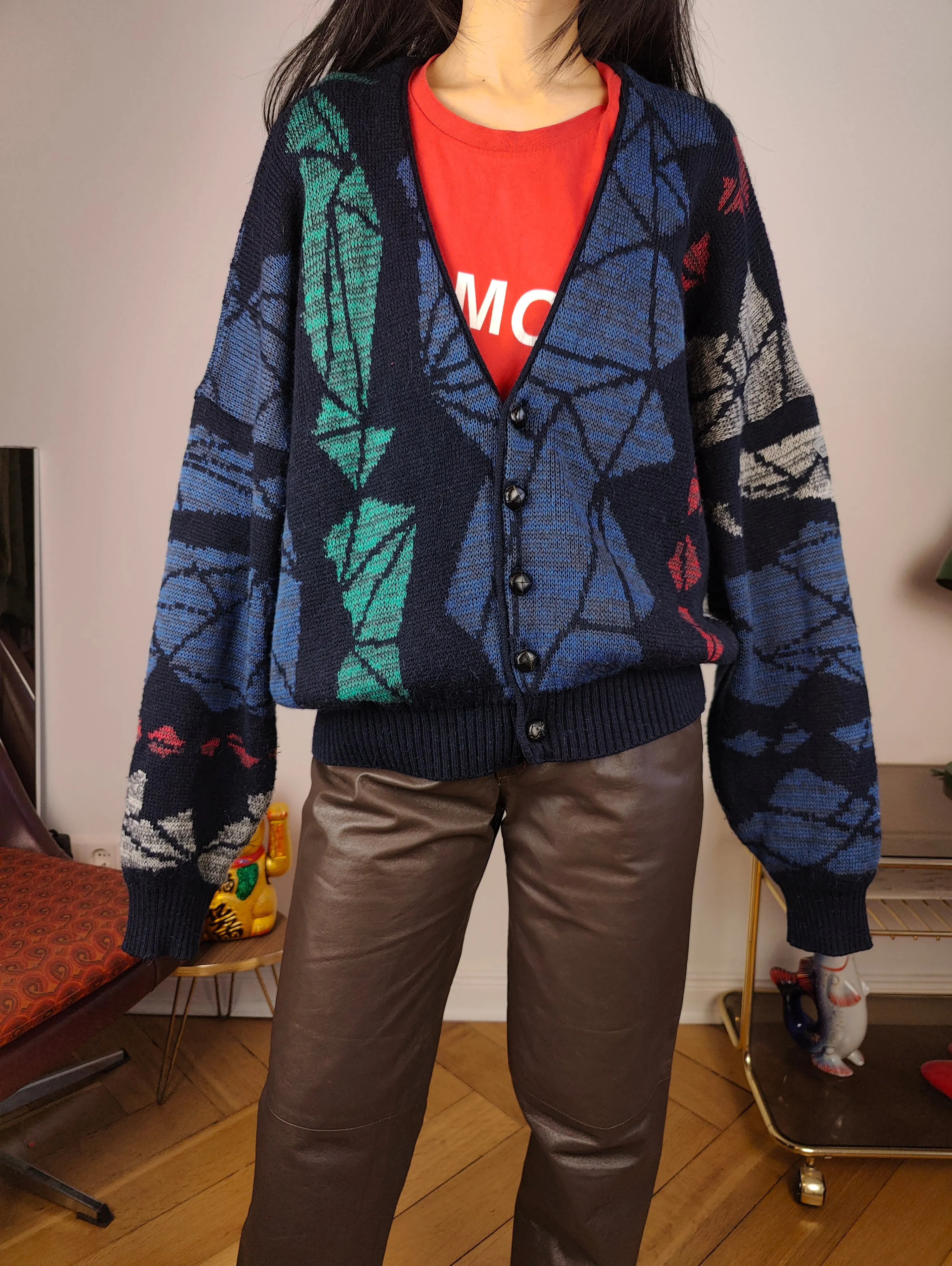 Vintage Adidas alpaca wool cardigan M | blue pattern knit knitted sweater jacket women unisex men