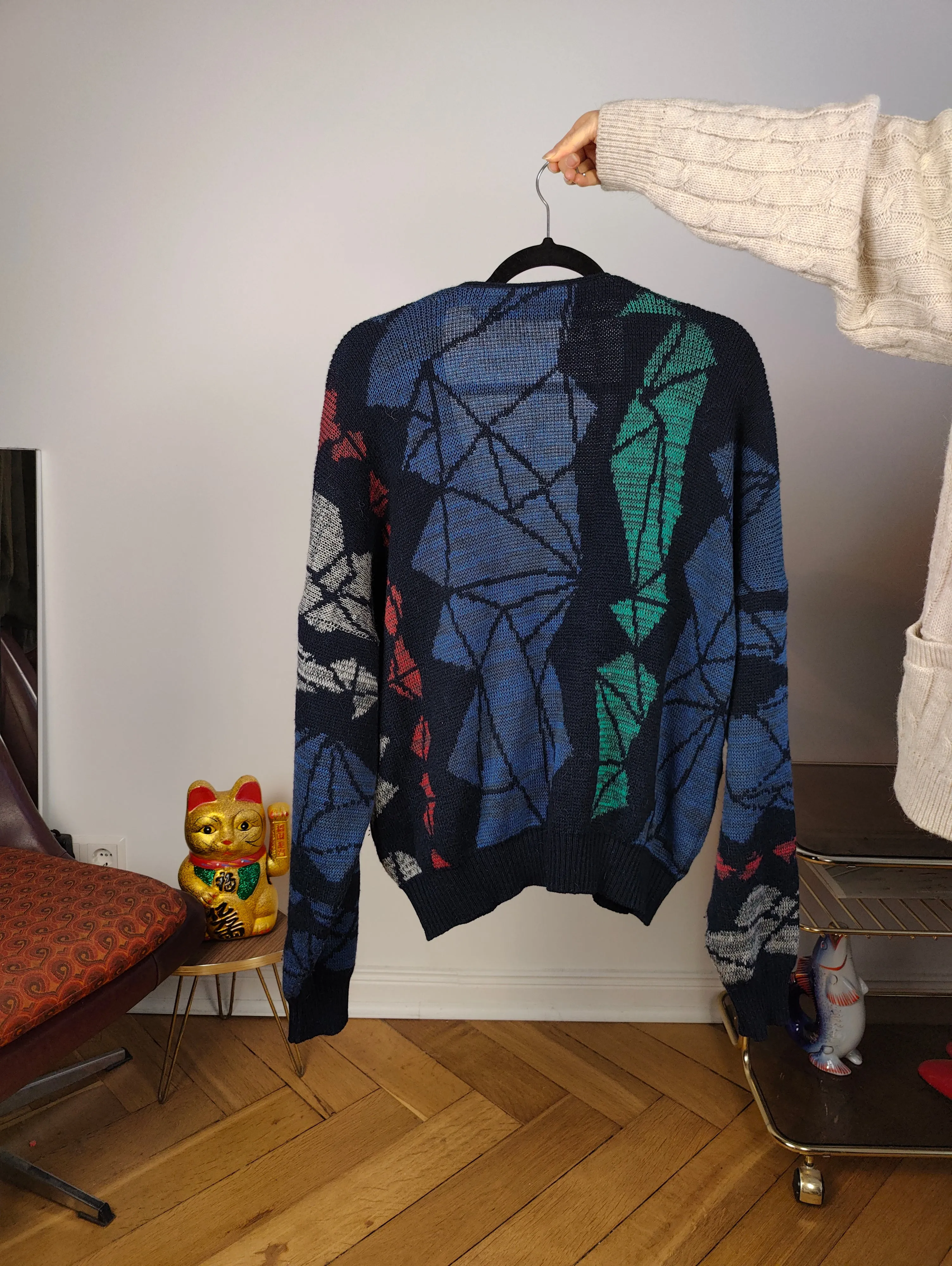 Vintage Adidas alpaca wool cardigan M | blue pattern knit knitted sweater jacket women unisex men