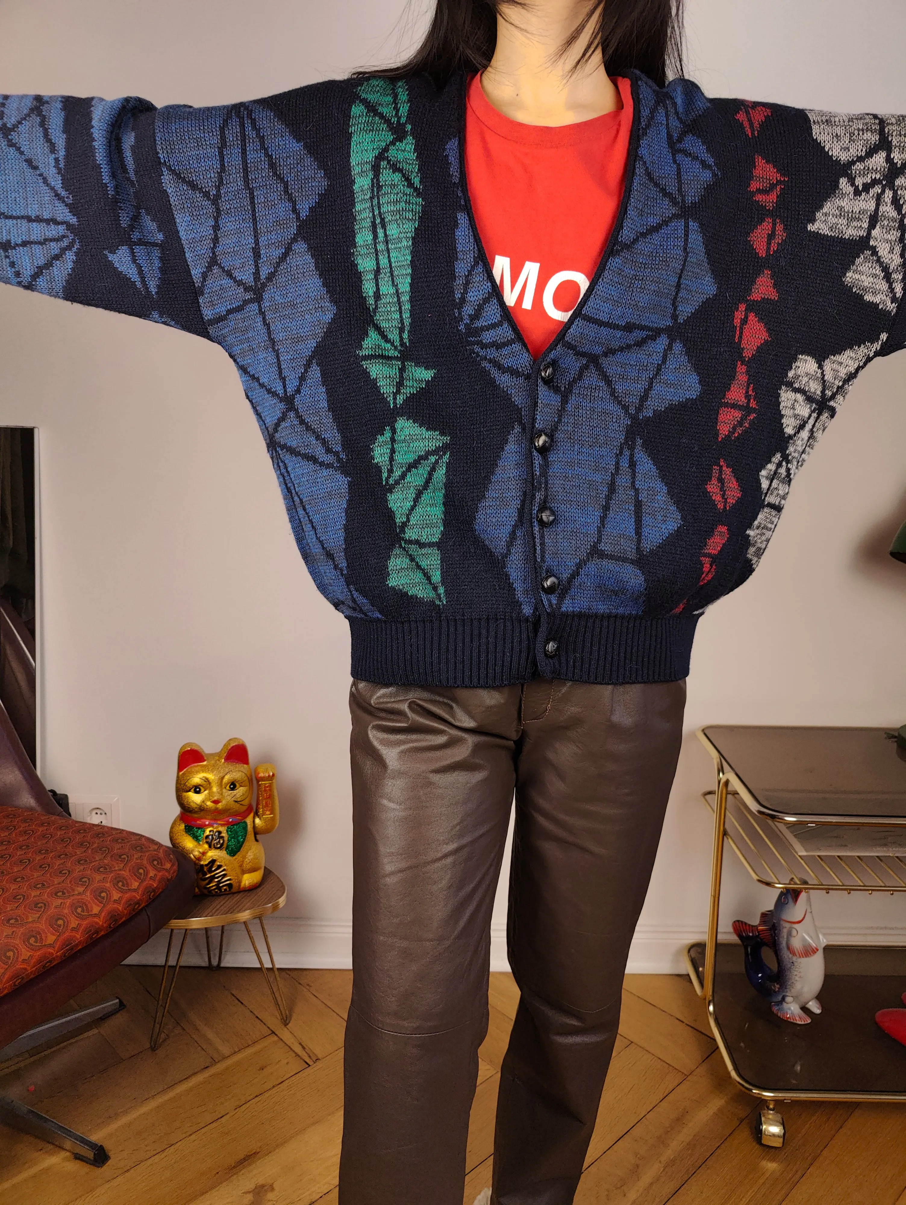 Vintage Adidas alpaca wool cardigan M | blue pattern knit knitted sweater jacket women unisex men