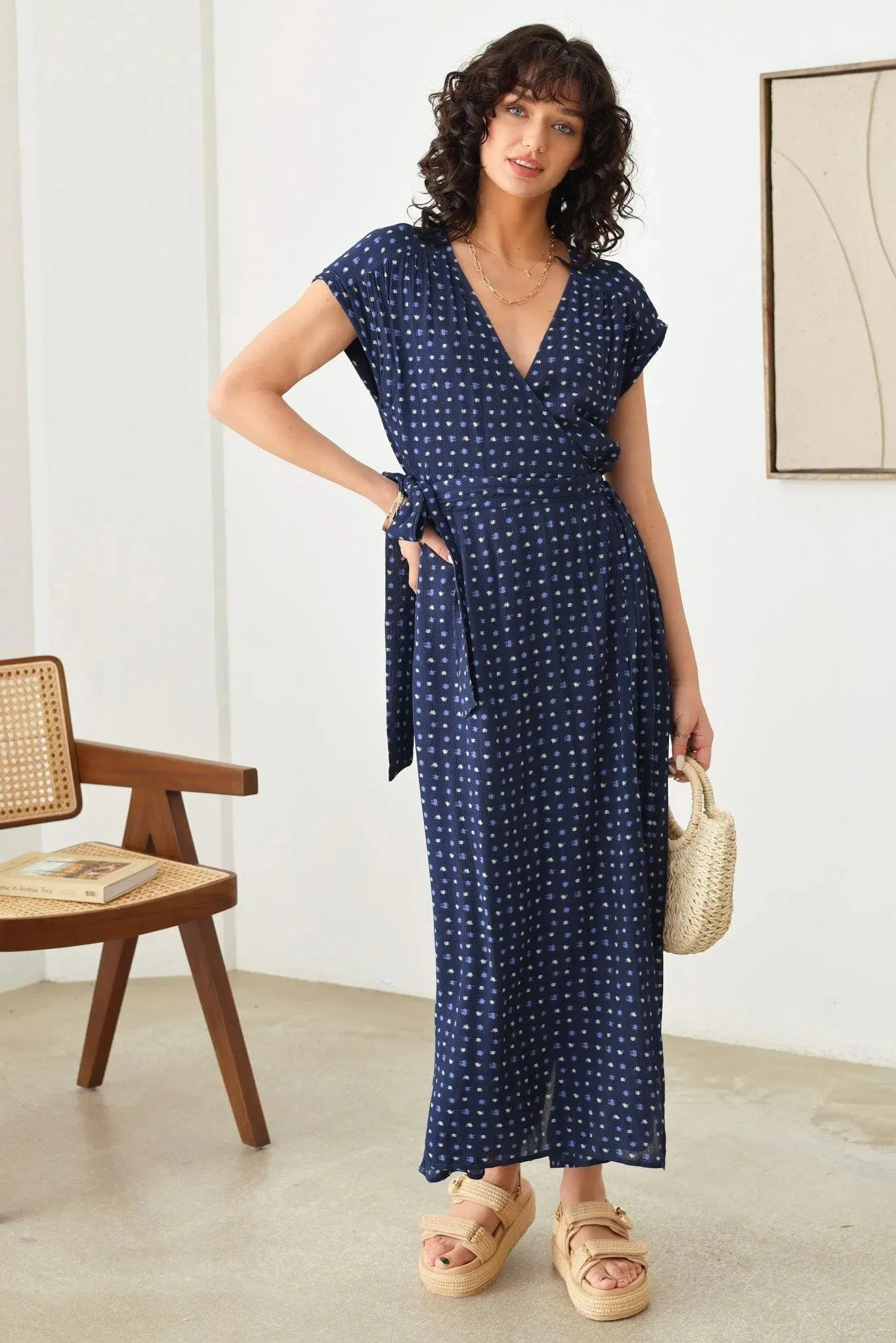 Warp Short Sleeve Wide Leg Flowy Maxi Jumpsuit