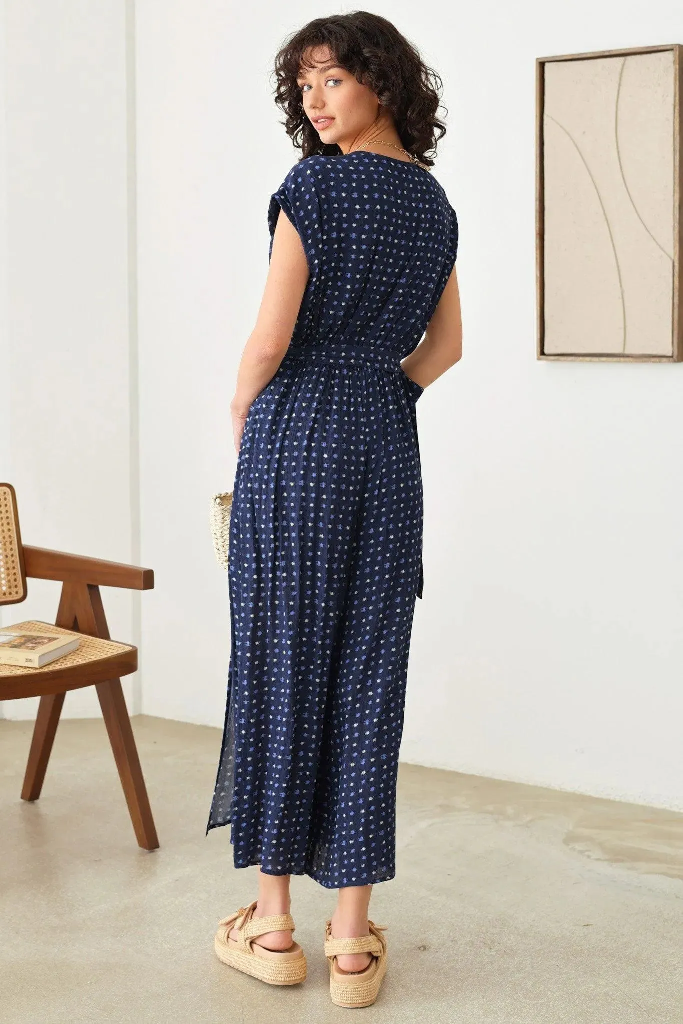 Warp Short Sleeve Wide Leg Flowy Maxi Jumpsuit