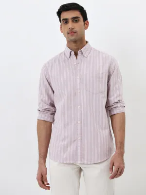 WES Casuals Light Pink Striped Relaxed-Fit Cotton Shirt