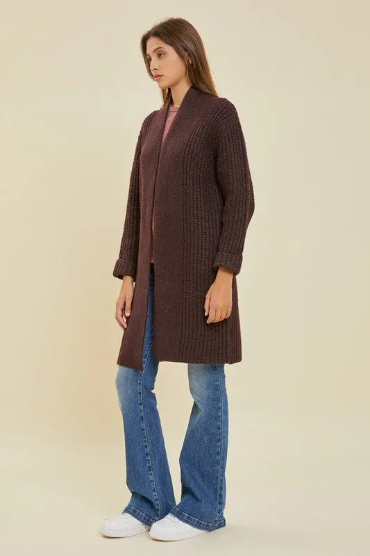 Wine Chunky Cable Knit Cardigan
