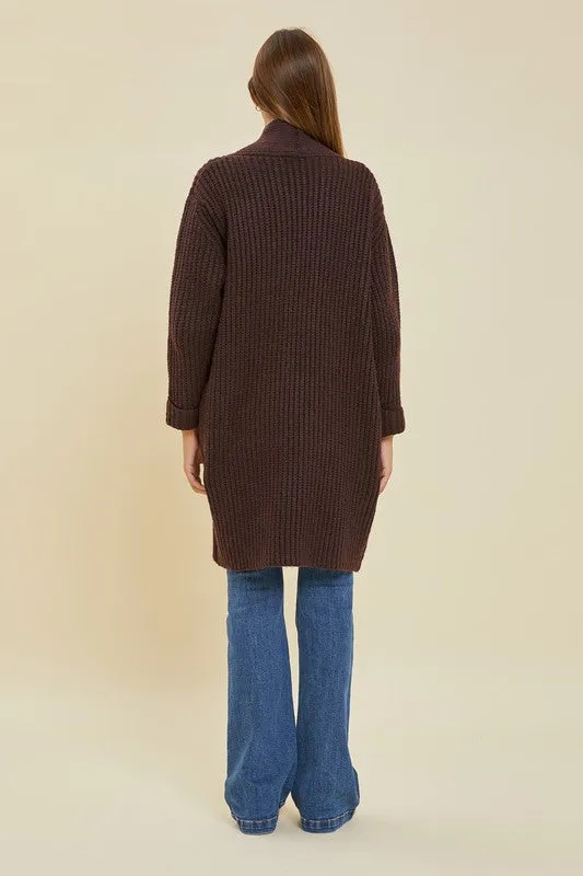 Wine Chunky Cable Knit Cardigan
