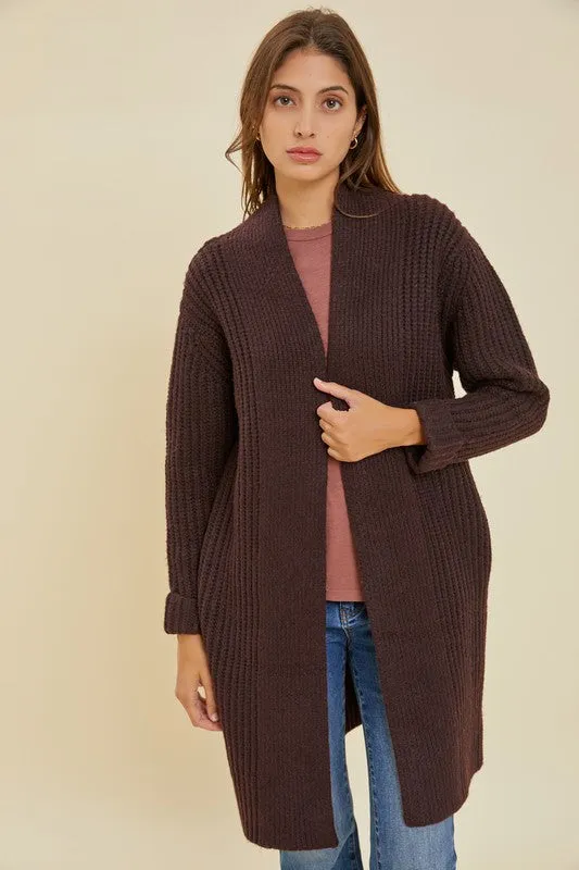 Wine Chunky Cable Knit Cardigan