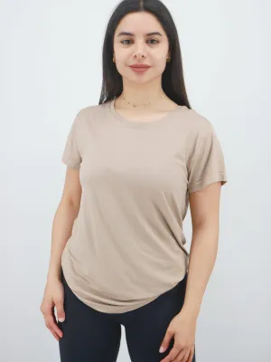 Women's Plain Solid Loose Fit Tee,Beige