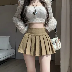 Y2K Corduroy Pleated Mini Skirt - High Waist Korean Style A-Line Skirt