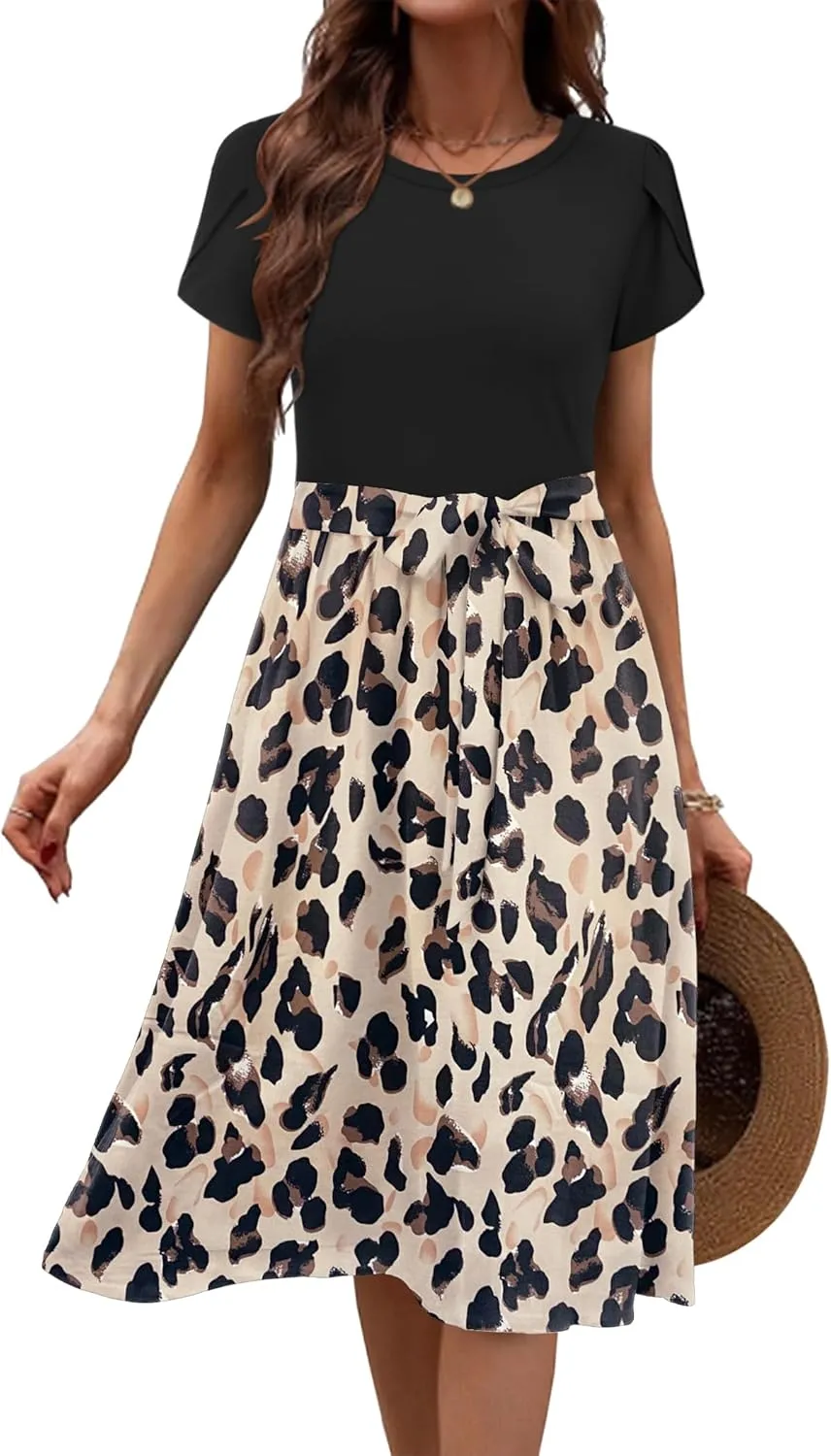 Zeagoo Womens Midi Dress Short Sleeve Dress with Pockets