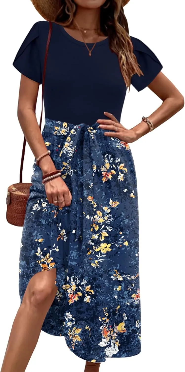 Zeagoo Womens Midi Dress Short Sleeve Dress with Pockets