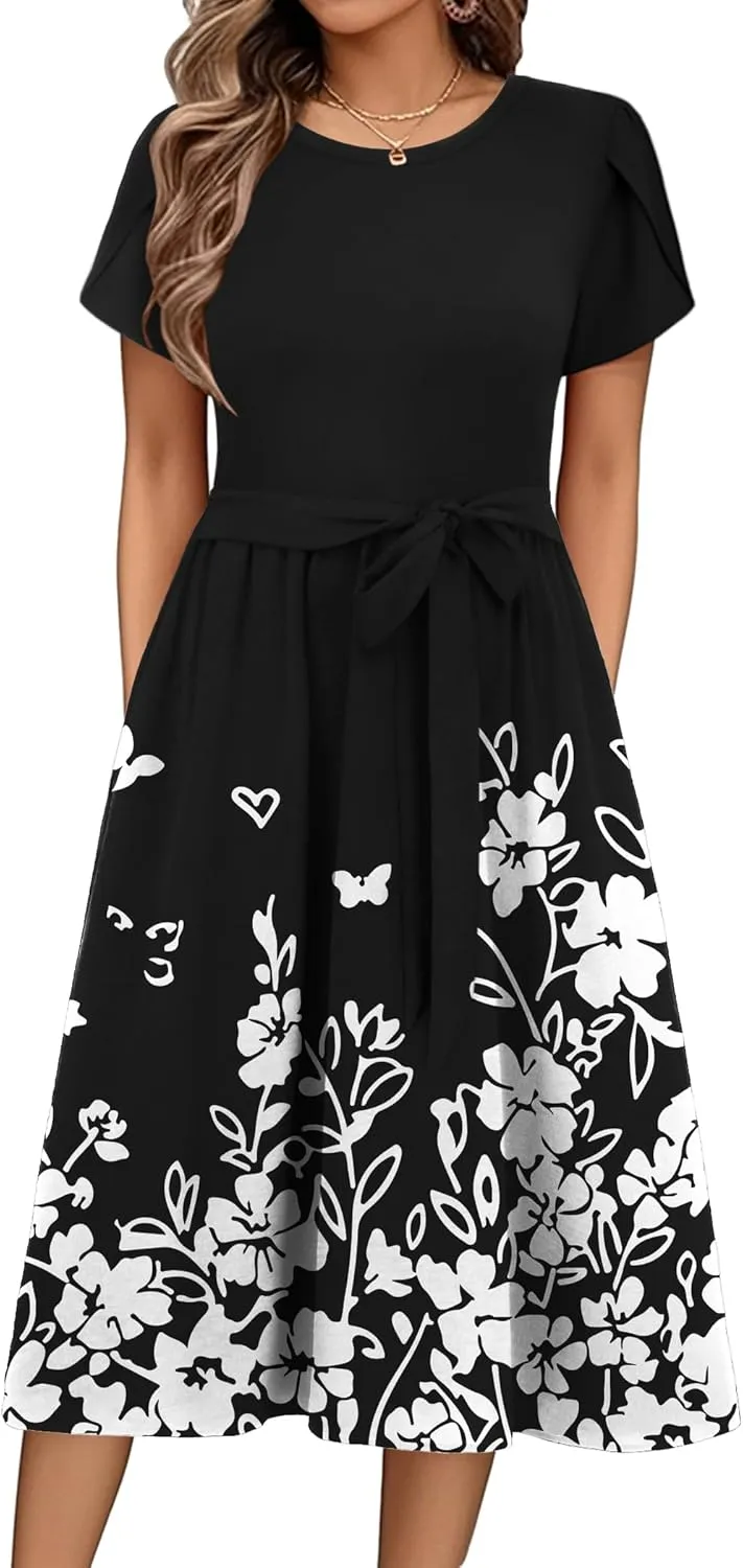 Zeagoo Womens Midi Dress Short Sleeve Dress with Pockets
