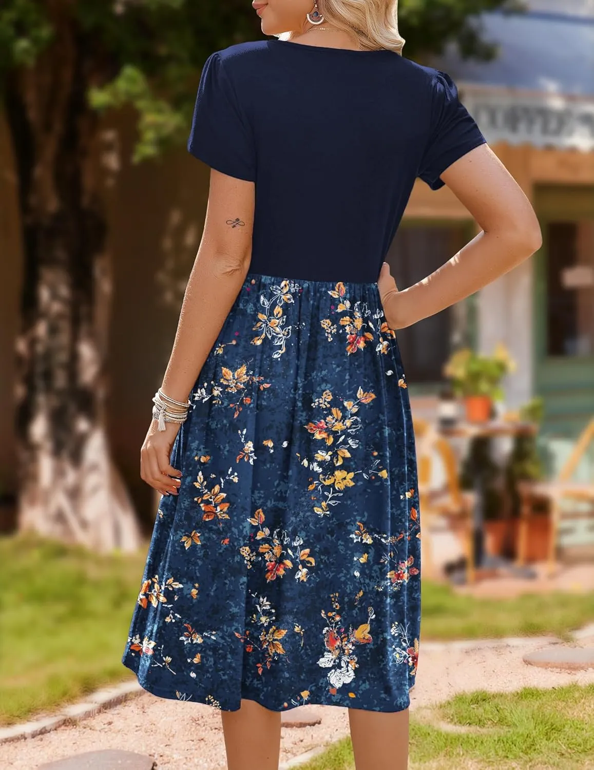 Zeagoo Womens Midi Dress Short Sleeve Dress with Pockets