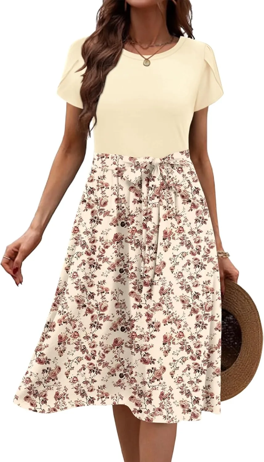 Zeagoo Womens Midi Dress Short Sleeve Dress with Pockets