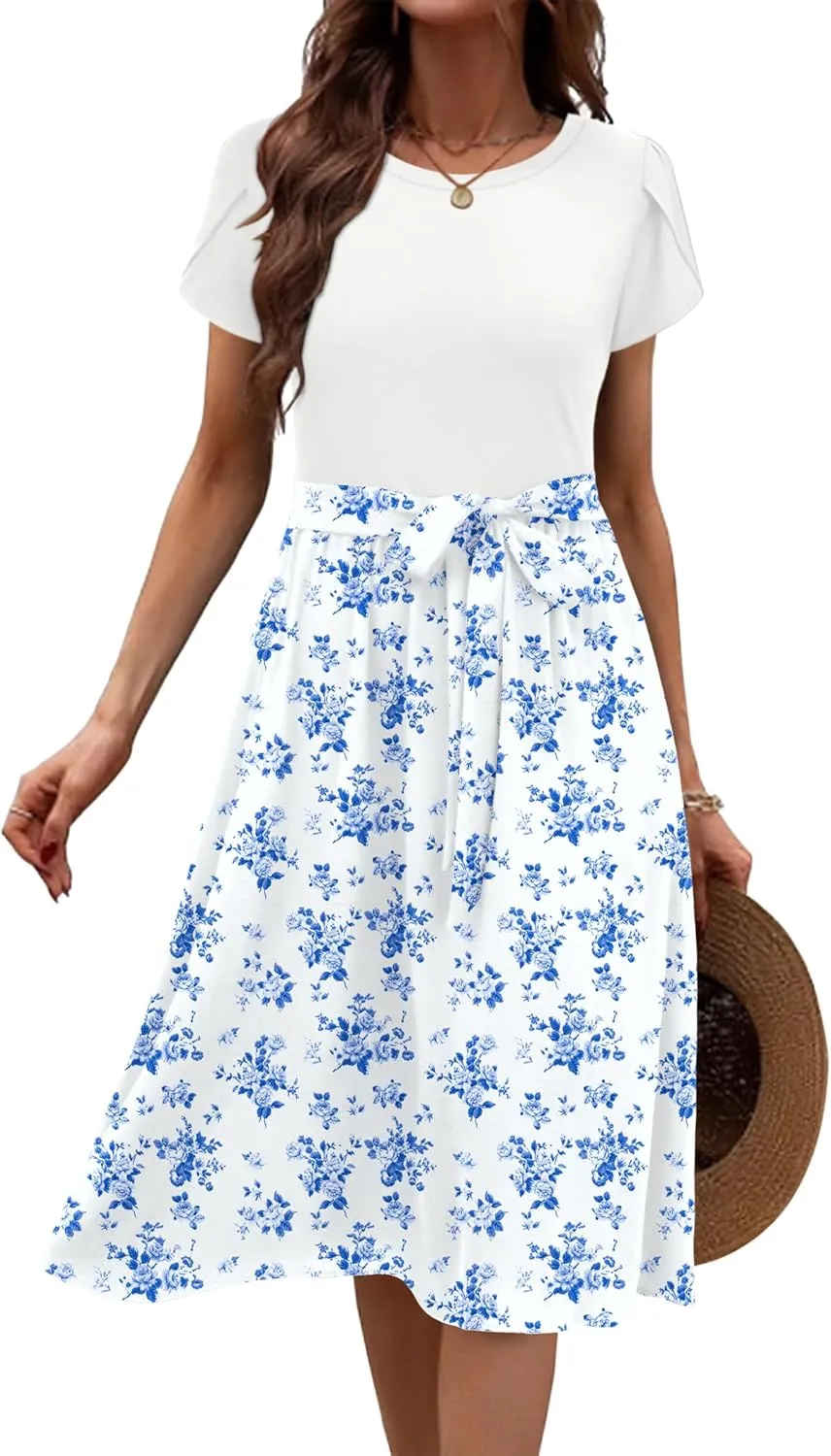Zeagoo Womens Midi Dress Short Sleeve Dress with Pockets