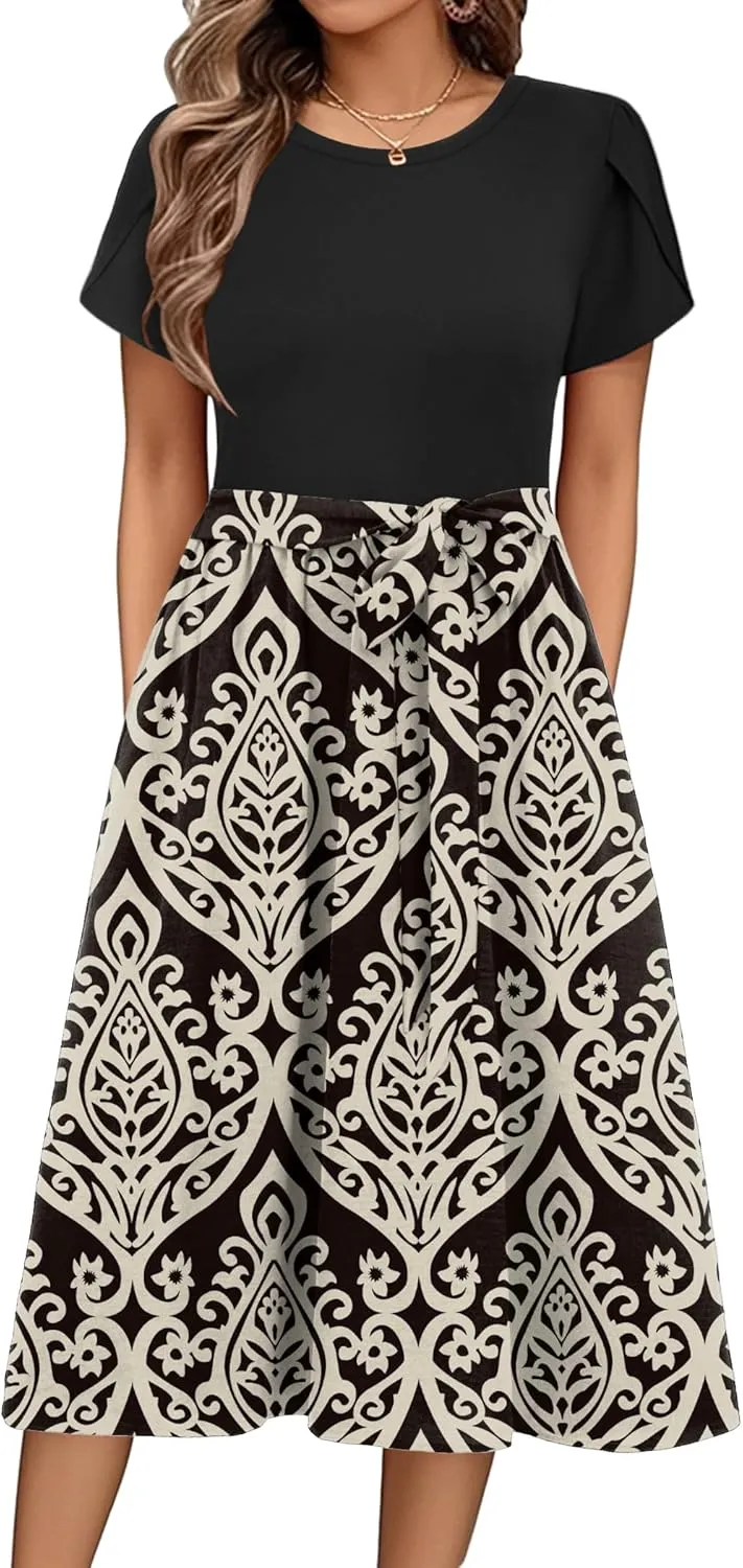 Zeagoo Womens Midi Dress Short Sleeve Dress with Pockets