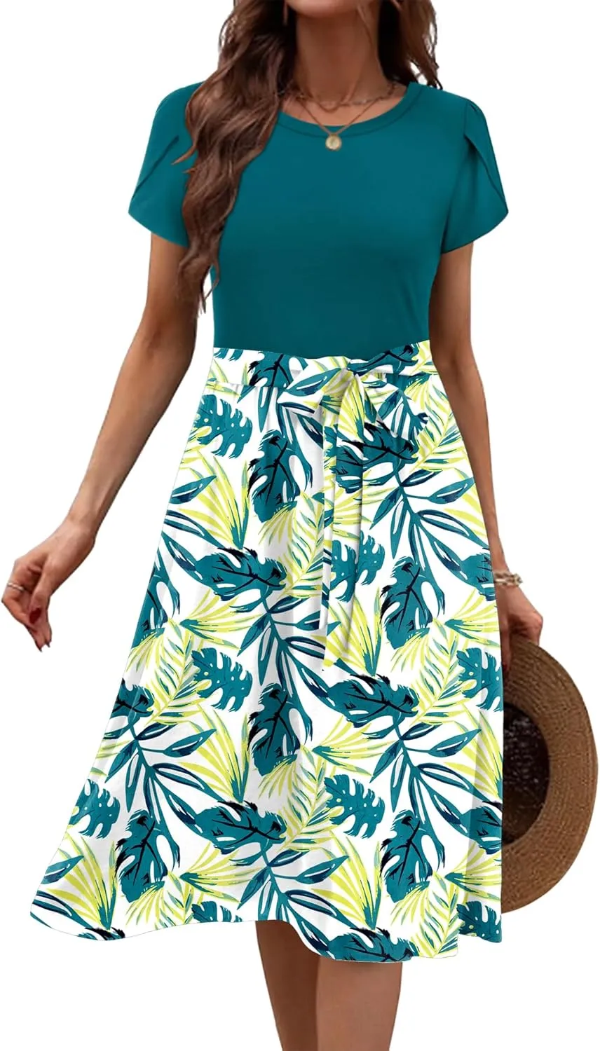 Zeagoo Womens Midi Dress Short Sleeve Dress with Pockets