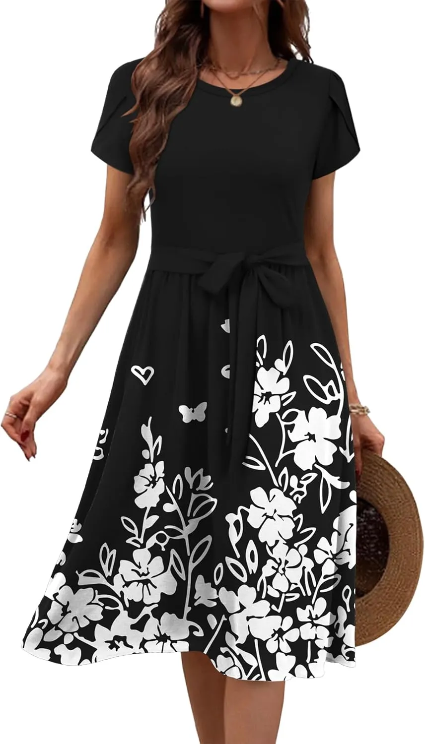 Zeagoo Womens Midi Dress Short Sleeve Dress with Pockets