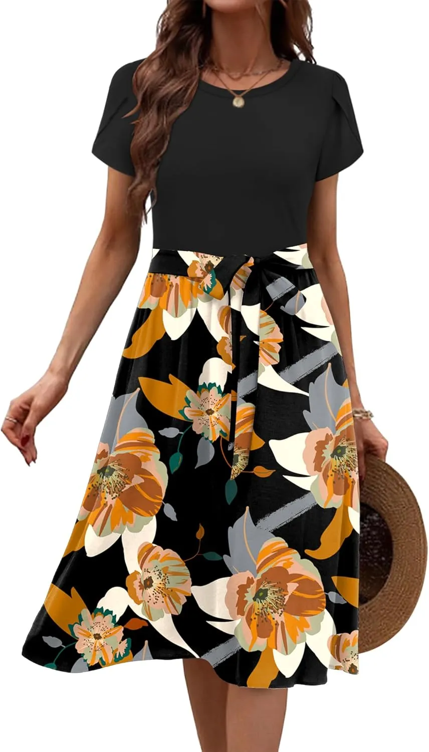 Zeagoo Womens Midi Dress Short Sleeve Dress with Pockets