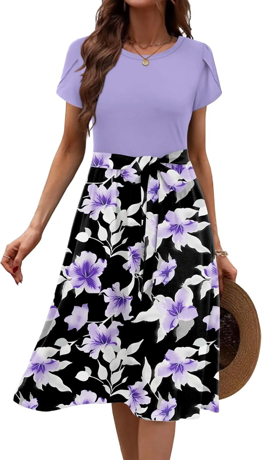 Zeagoo Womens Midi Dress Short Sleeve Dress with Pockets