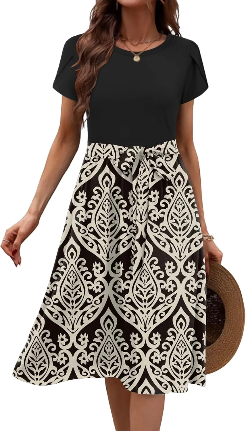 Zeagoo Womens Midi Dress Short Sleeve Dress with Pockets