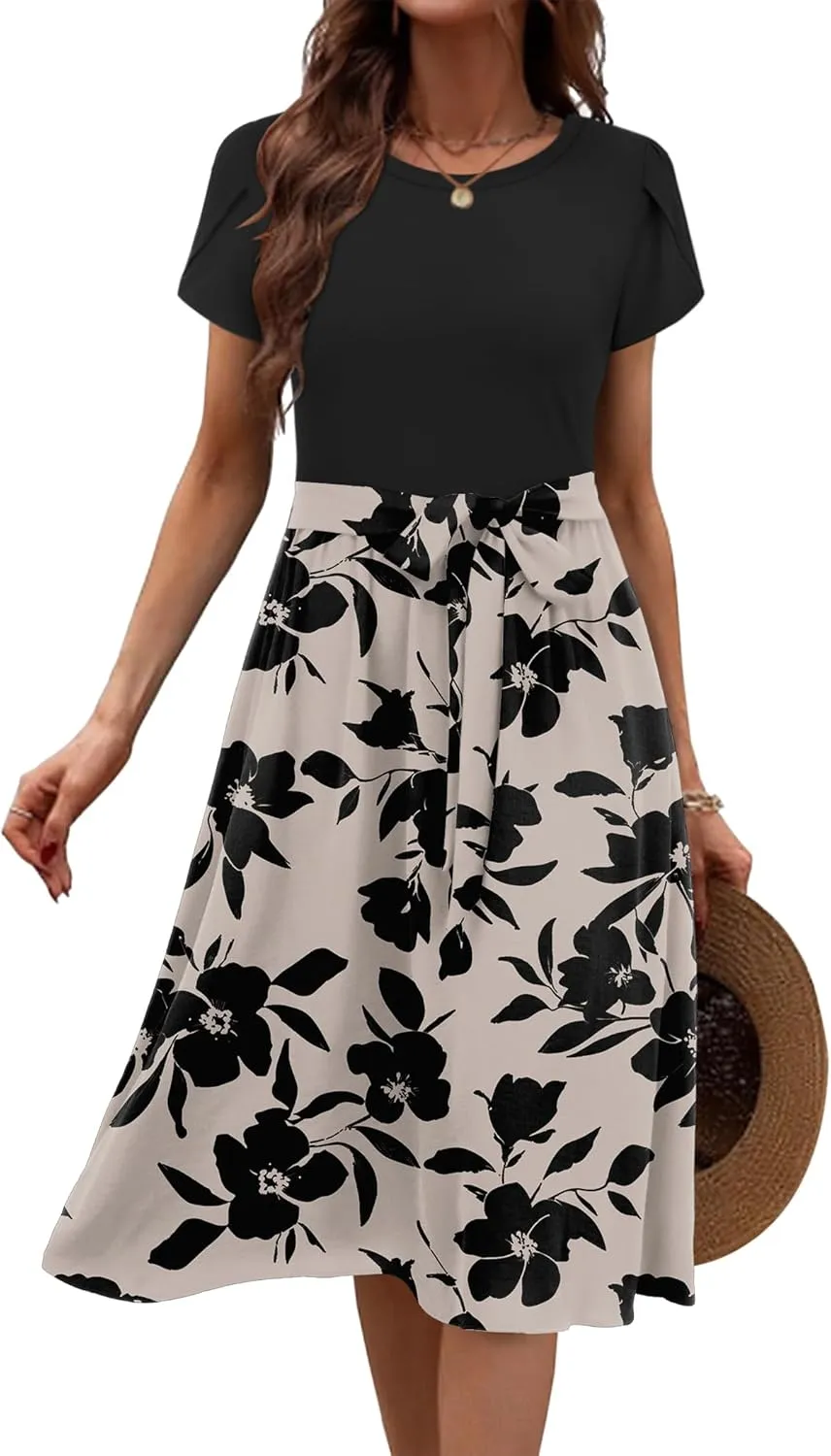 Zeagoo Womens Midi Dress Short Sleeve Dress with Pockets