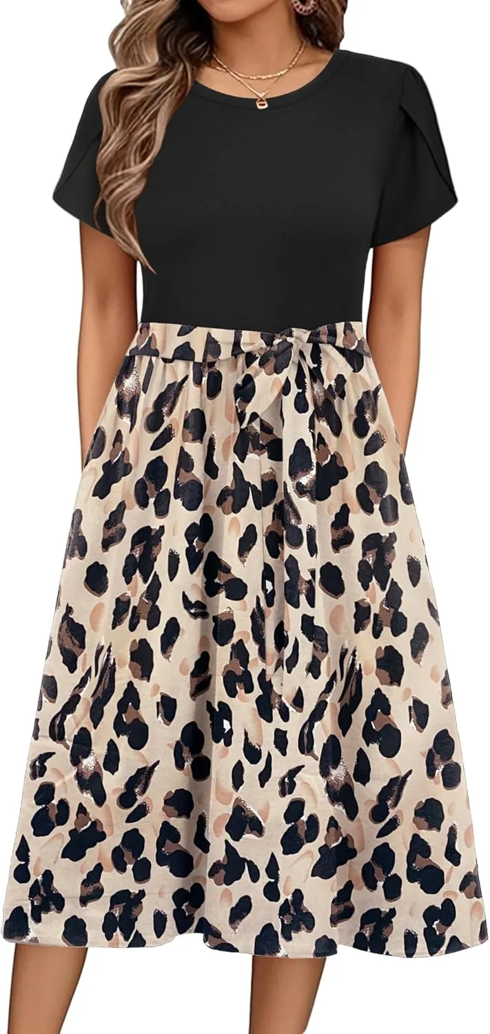 Zeagoo Womens Midi Dress Short Sleeve Dress with Pockets