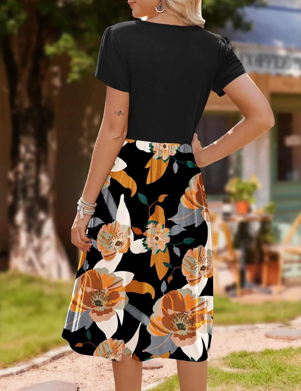 Zeagoo Womens Midi Dress Short Sleeve Dress with Pockets
