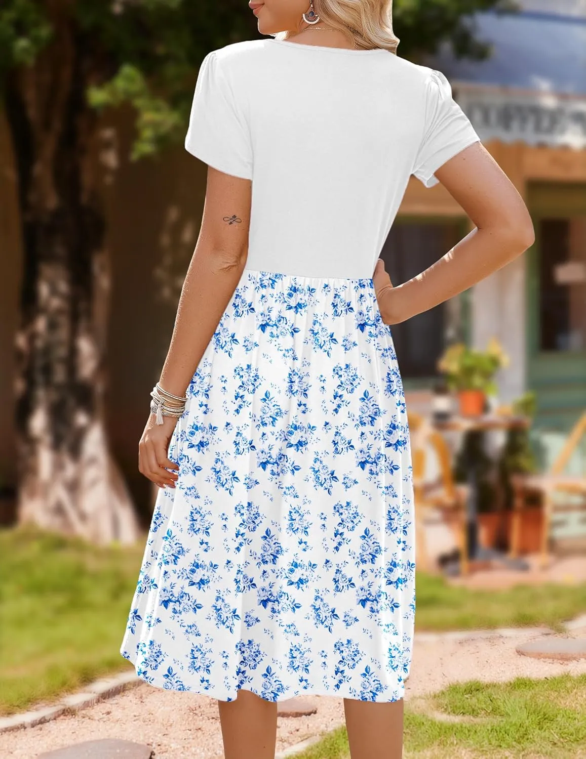 Zeagoo Womens Midi Dress Short Sleeve Dress with Pockets