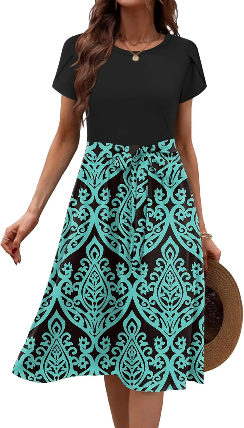 Zeagoo Womens Midi Dress Short Sleeve Dress with Pockets
